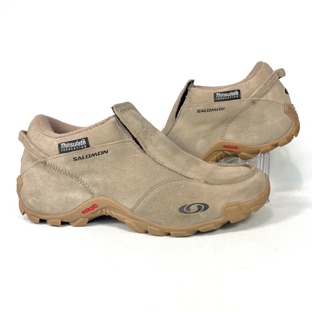 Salomon Y2K Contagrip Thinsulate Beige Suede Chunky Clogs Womens 8